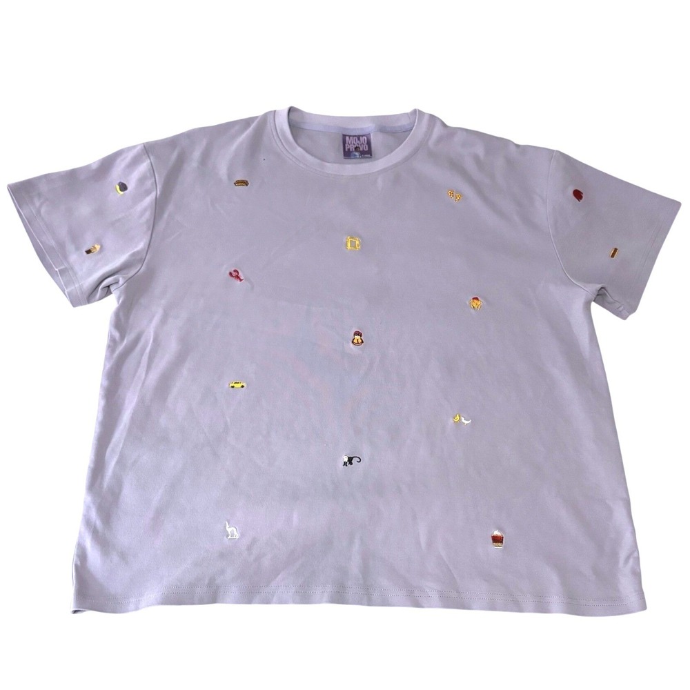 Mojo Provo Friends Embroidered Icon T Shirt Mens XL Purple Lilac Embroidered Tee